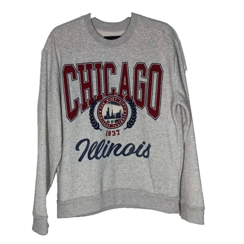Hollister Women's S Chicago Illinois Graphic Crew Sweatshirt Gray